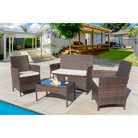 Used Outdoor Wicker Furniture Homall 4 Pieces Outdoor Patio Furniture Sets Rattan Chair Wicker Set,Outdoor Indoor Use Backyard Porch Garden Poolside Balcony Furniture (Medium) ()