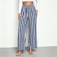 thumbnail image 4 of Endives Wide Leg Pants for Women Summer Striped Loose Straight Leg Elastic Waist Trousers with Pockets Vacation Outfits Flowy Pants for Women, 4 of 6