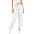thumbnail image 5 of Inverlee Women's Elastic Cuff Jogger Sweatpants High Waist Drawstring Soft Athletic Workout Pants White XL, 5 of 9