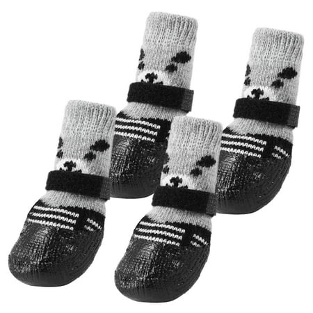 

POPETPOP 4pcs Pet Dog Puppy Cat Non-Slip Cotton Socks with Cartoon Prints Size M (Black)