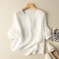 thumbnail image 4 of Women Floral Embroidered Tencel Blouse, Loose Crew Neck 3/4 Sleeve Breathable Summer Shirt, 4 of 5