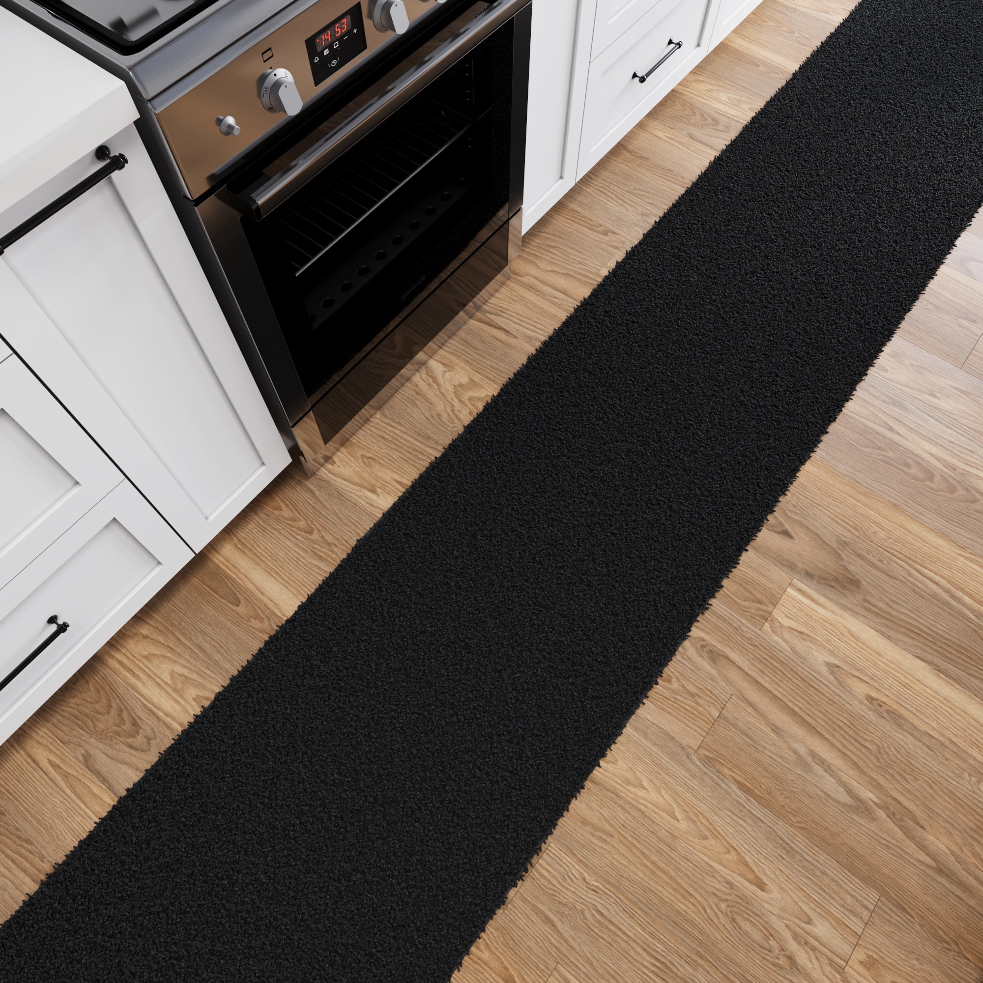 Ottomanson 2x7 Non-Slip Shag Runner Rug Plush Carpet for Bedrooms & Hallways, 2' x 7', Black