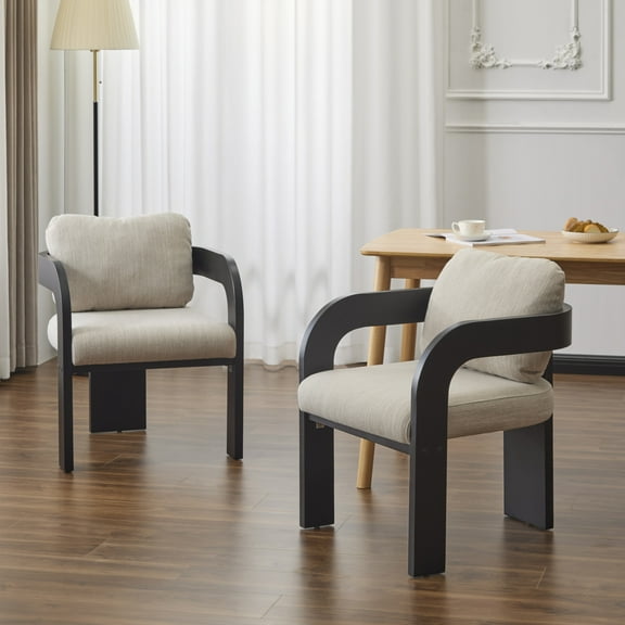 Christopher Knight Home Upholstered Dining Chairs with Curved Backrest, Beige   Black, Set of 2