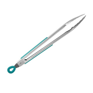 ExcelSteel - 9 inch Stainless Steel Marble Teal Silicone Tong, Blue
