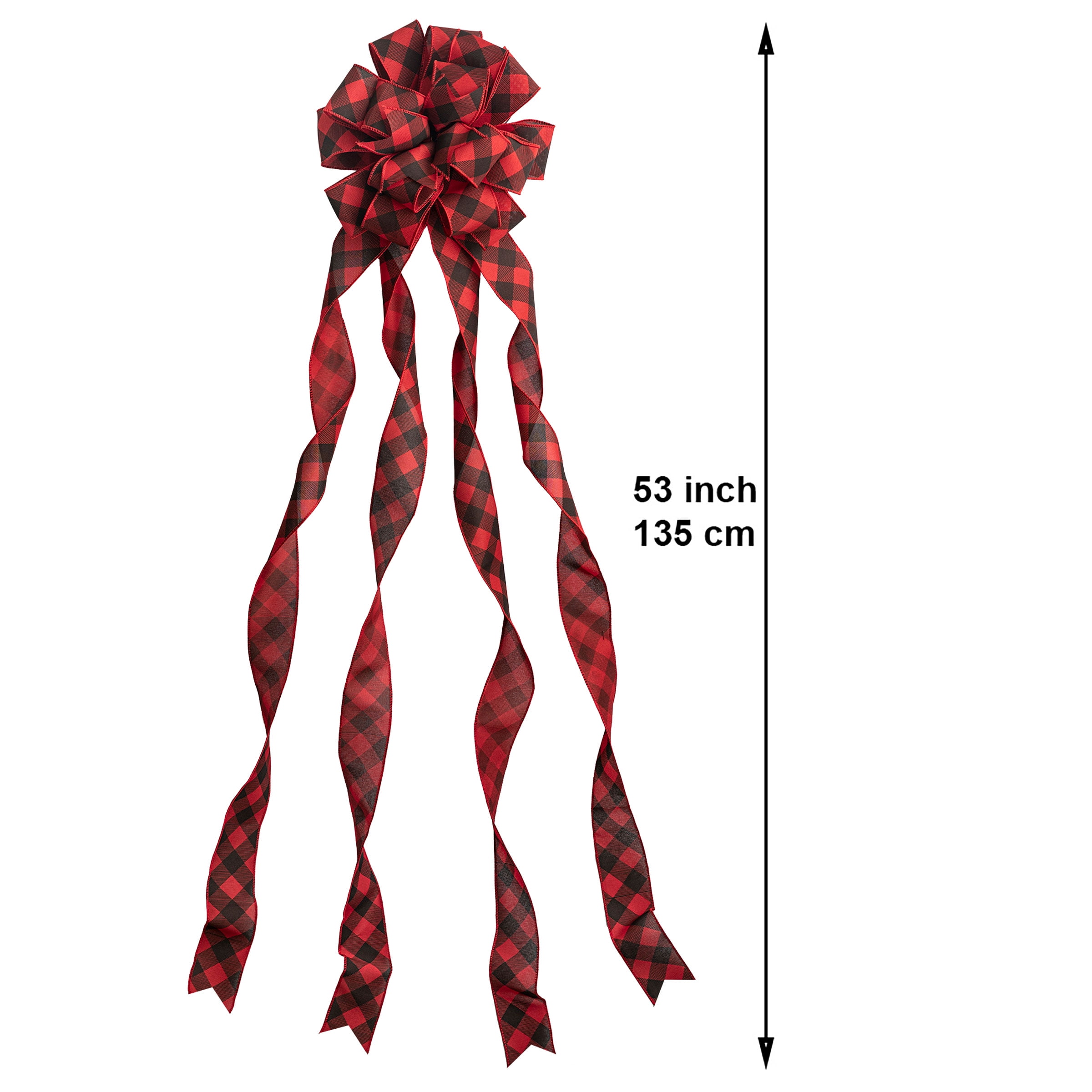 New Traditions Large Christmas Tree Topper Bow & 12 Mini Bows - Red & Black Ribbon