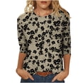 thumbnail image 1 of Camiseta de Cuello Redondo Impresa Casual para Mujeres con Mangas 3/4, Camiseta de Moda Casual de Longitud Media, 1 of 4
