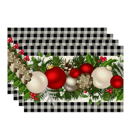 

4PCS Christmas Cotton Linen Placemat Cartoon Printed Thermal Mat Table Mat
