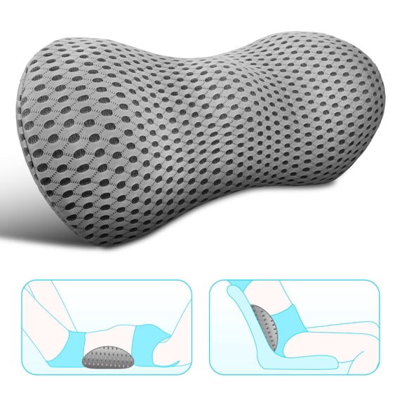 Lumbar Support Pillow - Memory Foam Lumbar Pillow for Low Back Pain Relief, Ergonomic Streamline Lumbar Pillow for Car Seat, Office Chair, Recliner and Bed(Gray)