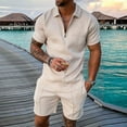 thumbnail image 2 of LISTHA Summer men short sets outfits 2 Piece Short Sleeve Polo Shirt Shorts Set men short sets outfits Casual Sport Suit Beige L, 2 of 6