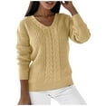 thumbnail image 3 of ZXLBBD Ladies Fall Winter Long Sleeve Solid Color V Neck Slim Fit Twist Fashion Knitted Pullover Sweater Top Casual Outdoor Loose Fit Daily Wear, 3 of 9