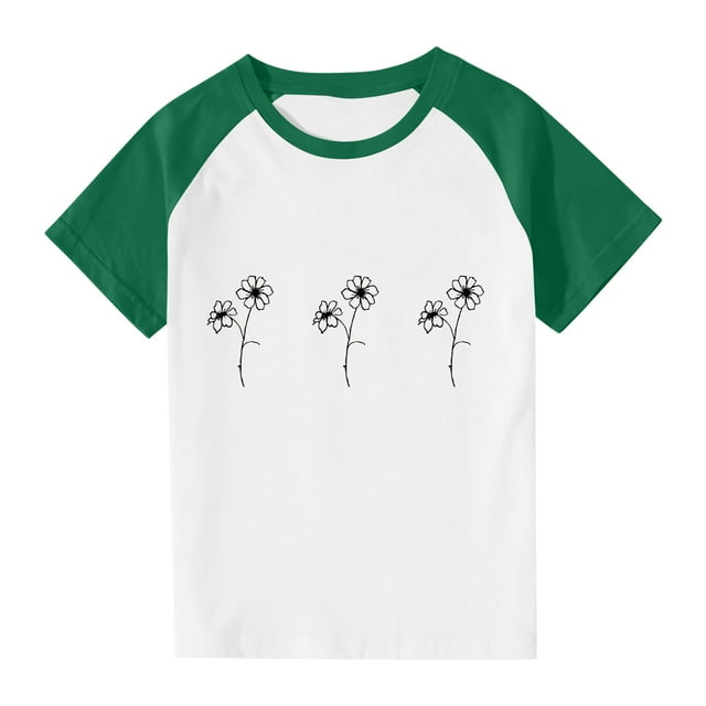 RXIRUCGD 2025 Vêtements d'Été pour Enfants Tout-Petits Garçons Filles Mode Mignon Col Rond Imprimé Manches Courtes Haut