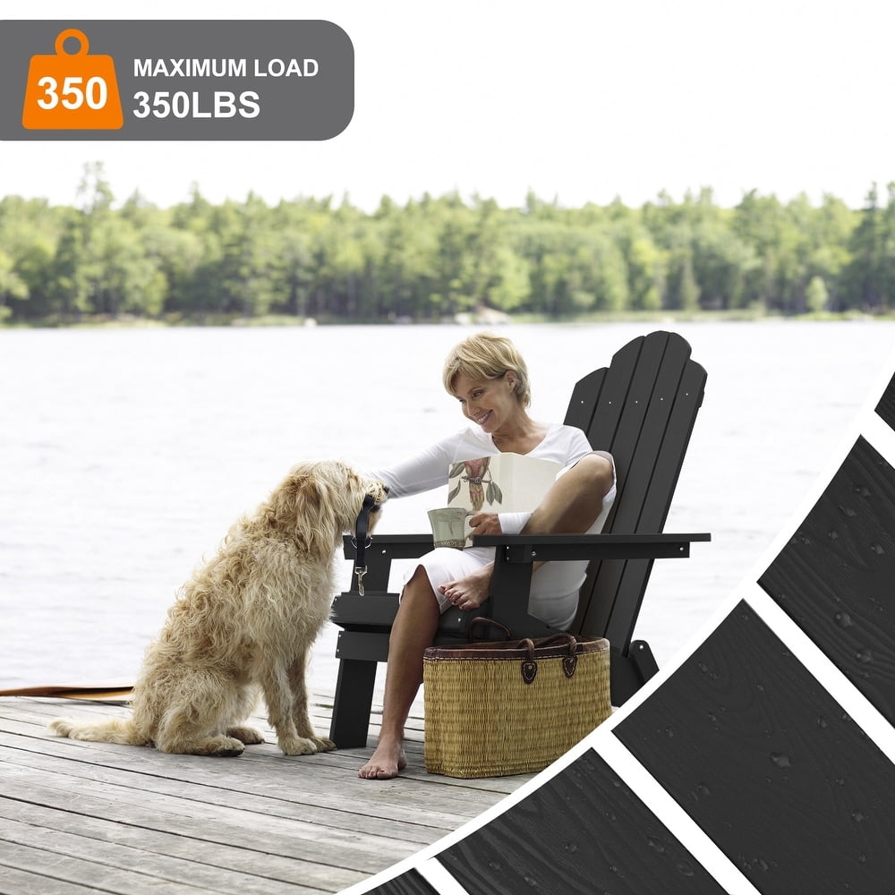 WINSOON All Weather HIPS Outdoor Folding Adirondack Chair Outdoor Garden Patio Chair-Black