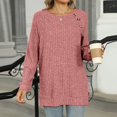 thumbnail image 6 of COMVALUE Womens Long Sleeve Shirts Trendy Button Decor Tunic Side Split Casual Lightweight Fall Sweaters (Pink, M), 6 of 7