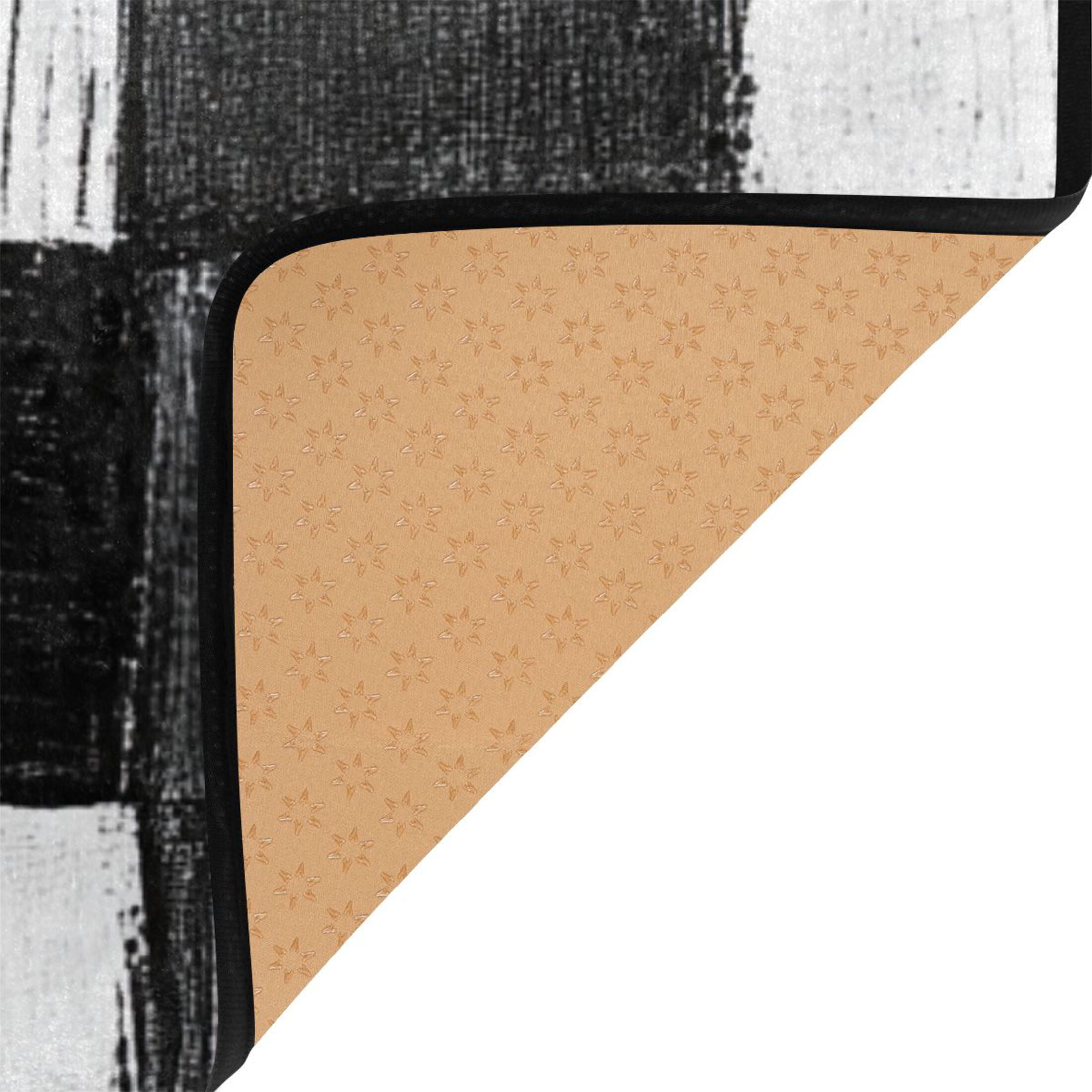 Abstract Black and White Stripe 63''x48'' Plush Memory Foam Bath Mat, Soft, Absorbent, Non Slip, Durable