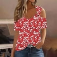 thumbnail image 5 of cocolona Womens Summer Cold Shoulder Tops 2025 V Neck Short Sleeve Floral Print T-shirts Fashion Casual Loose Blouse Shirts, 5 of 5