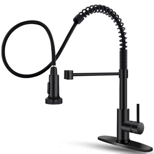 Grifo de cocina OWOFAN de acero inoxidable negro con pulverizador desplegable