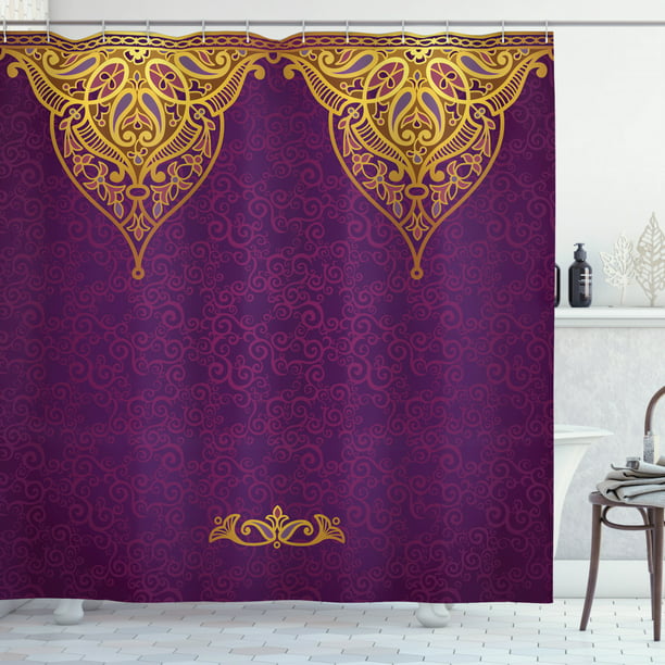 Purple Shower Curtain, East Oriental Royal Palace Patterns with Bohemian  Style Art Traditional Wedding, Fabric Bathroom Set with Hooks, 69W X 84L  Inches Extra Long, Purple Yellow, by Ambesonne - Walmart.com