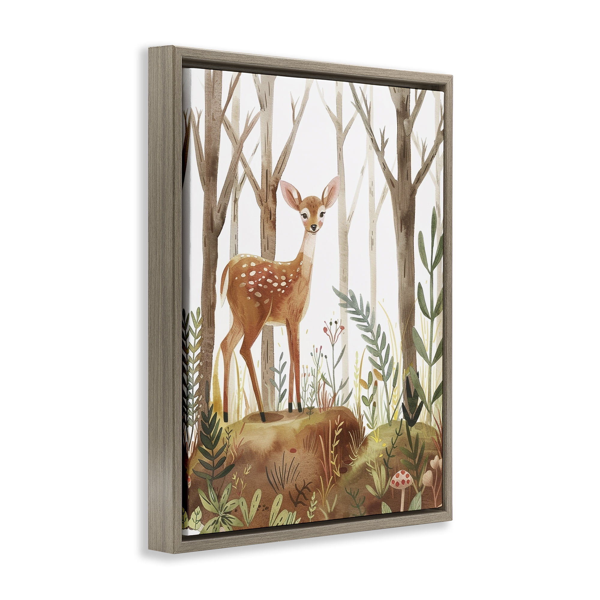 Stupell Industries Soft Woodland Deer Landscape & Nature Painting Brown Floater Framed Canvas Art Print Wall Art, 25 x 31