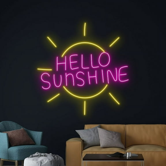 Handmadetneonsign Hello Sunshine Neon Sign, Hello Sunshine LED Neon Art Decor, Home Bedroom Wall Decor