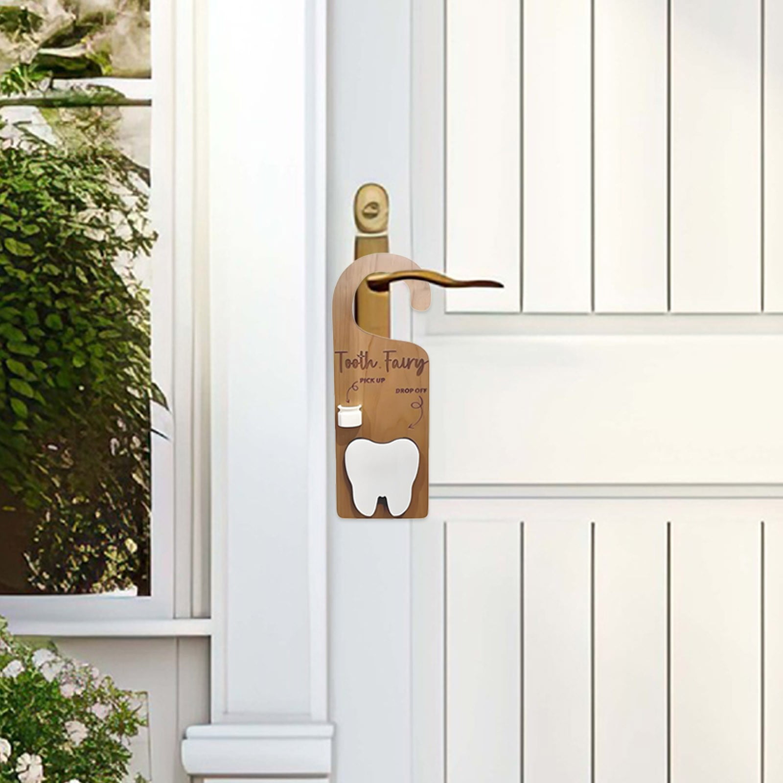 zhonghuaying 3 Pack Wooden Tooth Themed Door Hanger with Pick-Up Container, Keepsake Holder, Bedroom Decorative Hanging Sign for Tooth Collecting