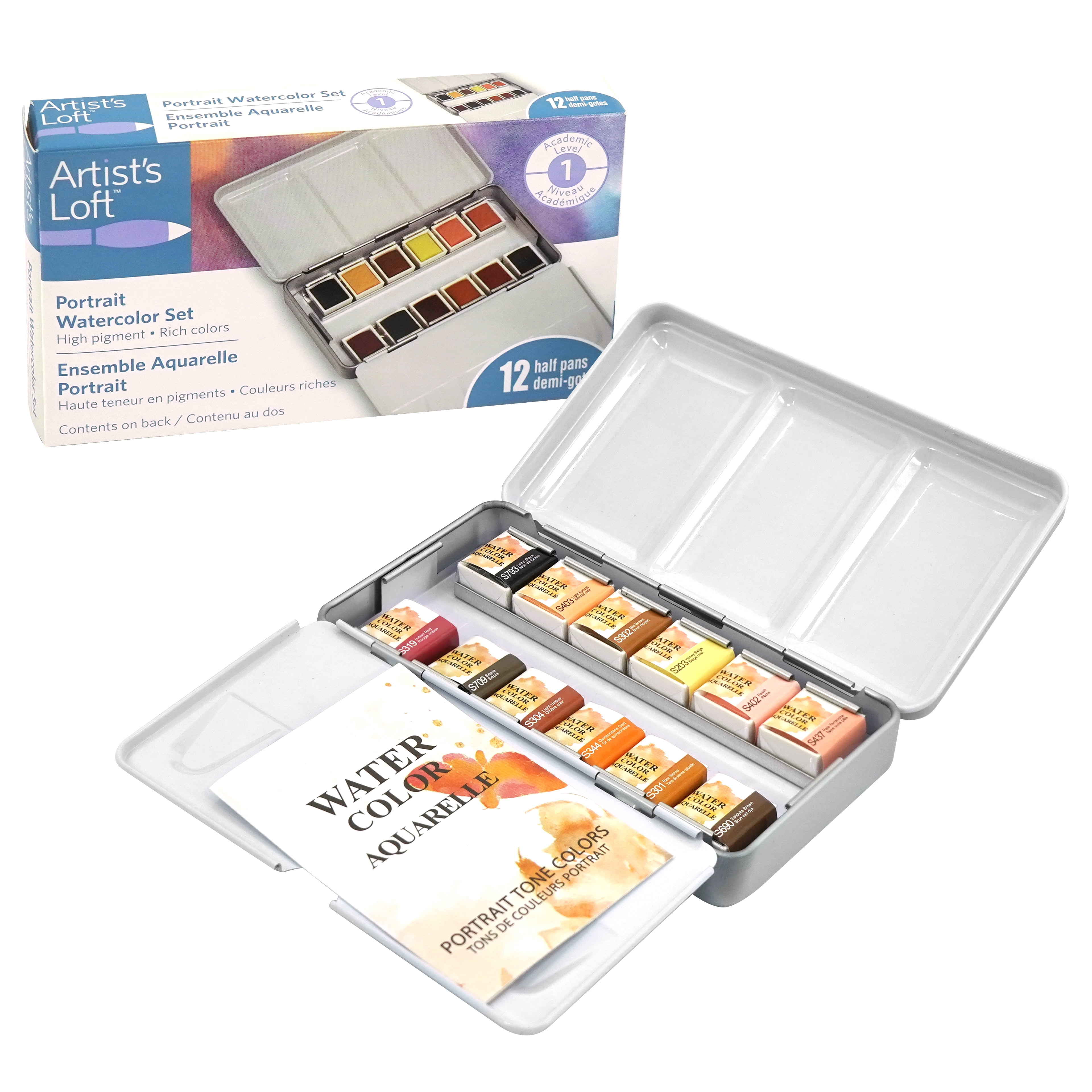 12 Half Pans Portrait Watercolor Set by Artist's Loft - Highly Pigmented Watercolors in Metal Tins – Ideal for Portrait Painting - Watercolor Art - and Mixed Media Projects - 6 Pack