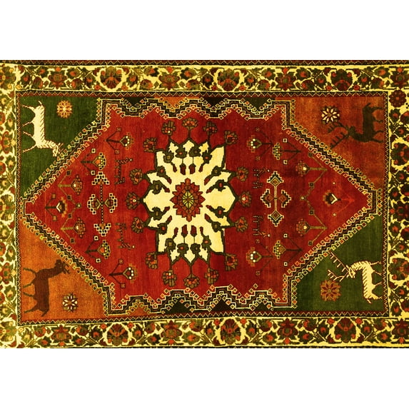 Ahgly Company Machine Washable Indoor Rectangle Persian Yellow Traditional Area Rugs, 8' x 12'