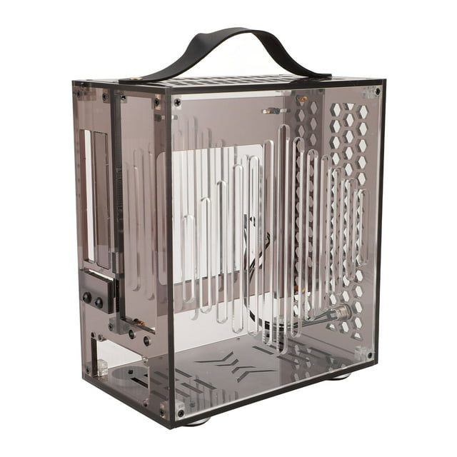 Mini Portable ITX Computer Case, Full Transparent DIY Desktop Case 2.5 Inch SSDs Compact Mini ITX Case with Handle, 1 Cooling Fan for 170x170mm Motherboard