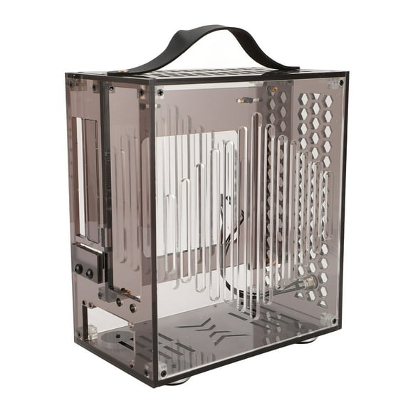 Mini Portable ITX Computer Case, Full Transparent DIY Desktop Case 2.5 Inch SSDs Compact Mini ITX Case with Handle, 1 Cooling Fan for 170x170mm Motherboard
