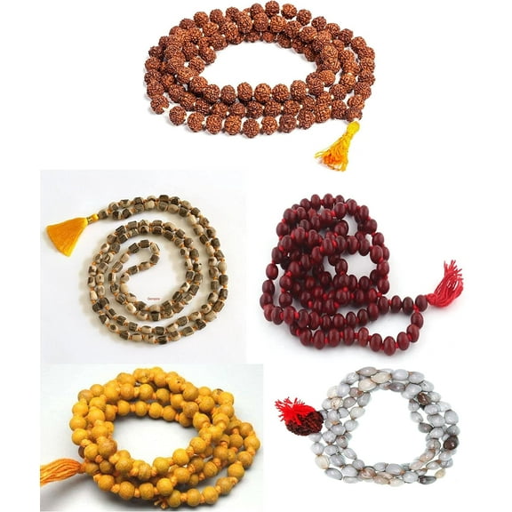 Natural jaap japa mala 108 1 Beads Combo of Vaijayanti/lal Chandan/tulsi/haldi and (Rudraksha) By Indian Collectible