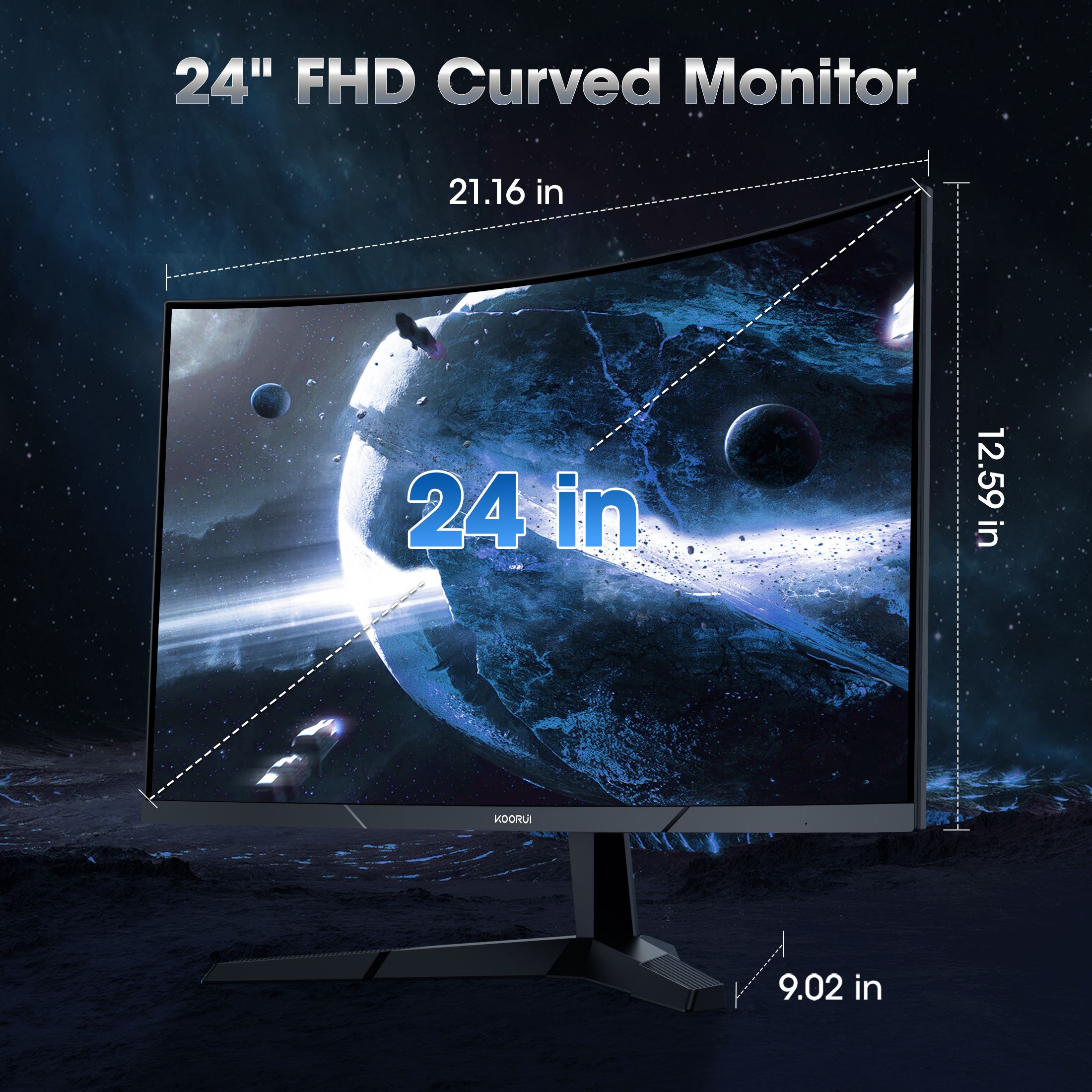 KOORUI 24" 180Hz Curved Gaming Monitor, Black photo 4
