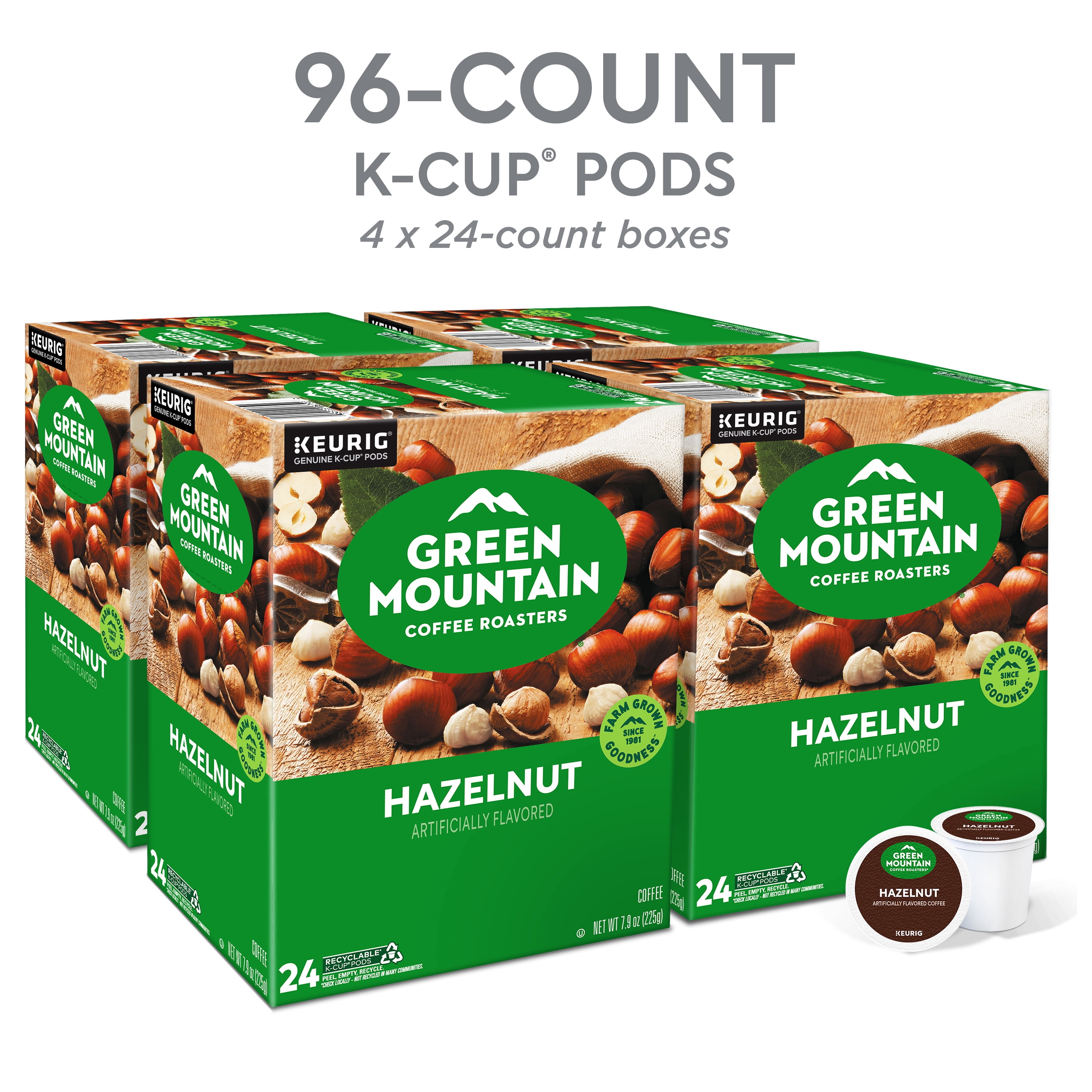 (4 pack) Green Mountain Coffee Hazelnut Flavored K-Cup Pods, Light Roast, 24 Count for Keurig Brewers