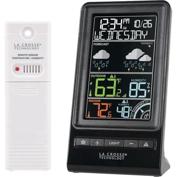La Crosse Technology Black Digital Multi-Color LCD Wireless Weather Station, 308-1415C