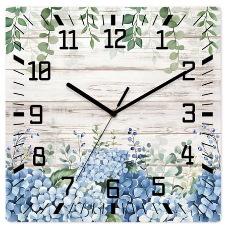 Wall Clock Blue Hydrangea Operated Square Clocks Wooden Silent Non Ticking Wallclock 10 Inch Green photo Wall Clock Blue Hydrangea Operated Square Clocks Wooden Silent Non Ticking Wallclock 10 Inch Green