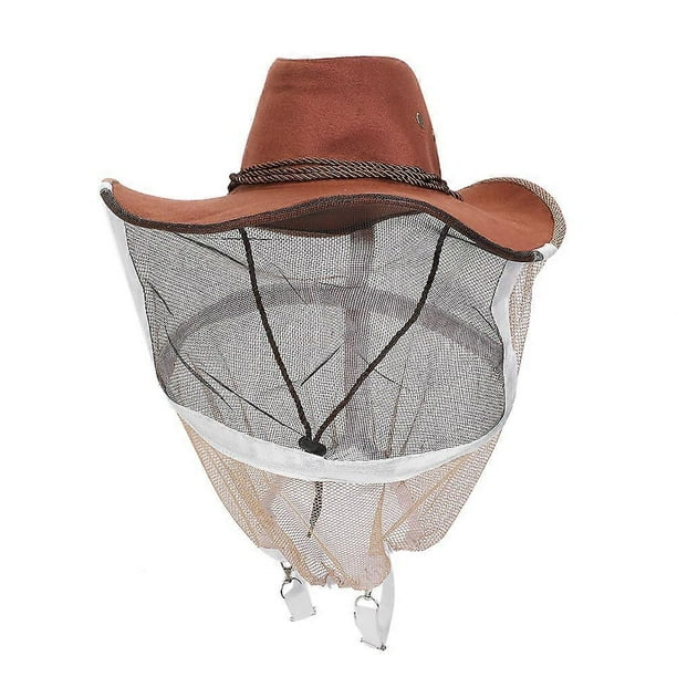 Cowboy Brown Red 360° Safe Protection Anti Bee Stinging Mosquito Biting Beekeeper Protective Hat with Fixing Strap Accessory