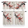 thumbnail image 2 of Kitchen Window Curtains Valance and Tier Set, Chinoiserie Bird Red Flower on Linen Rod Pocket Tier Curtain Valance Set, Asian Scenic Spring Art Light Filtering Cafe Curtains for Bedroom Living Room, 2 of 9