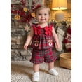 thumbnail image 5 of RUINIXCW Toddler Baby Girl Christmas Outfit Infant Baby Girls Xma Clothes Deer Santa Gingerbread Embroidery Fly Sleeve Plaid Smocked Tops Shorts Set, 5 of 9