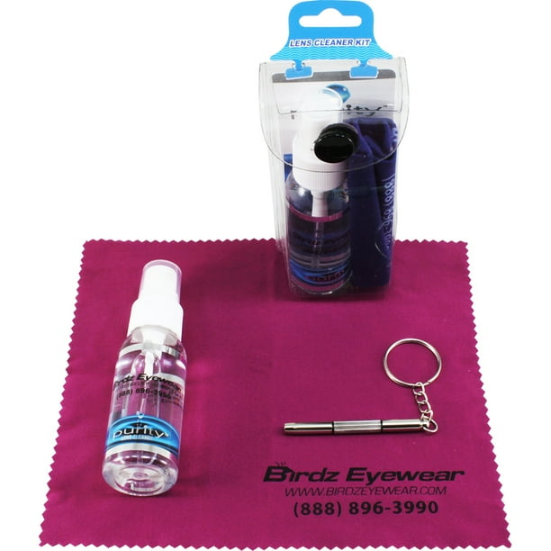 2 Eyeglass Sunglass Lens Cleaner Cleaning Kit with Spray Cloth Tool Key