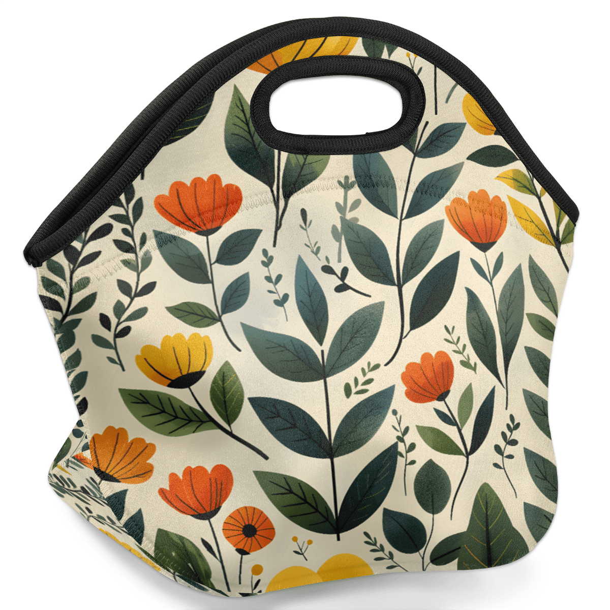 Herdesigns Floral Neoprene Lunch Bag, Wildflowers Insulated Lunch Box for Women Men Washable Lunch Tote Soft Lunch Container With Zipper for Work Picnic Travel