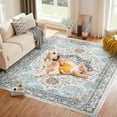 thumbnail image 5 of Washable Area Rug 10x13, Vintage Retro Carpet with Non-Slip Backing, Floral Pattern Floor Rugs for Entryway, Kitchen, Bathroom, Living Room, Hallways, Bedroom, Blue, 5 of 7
