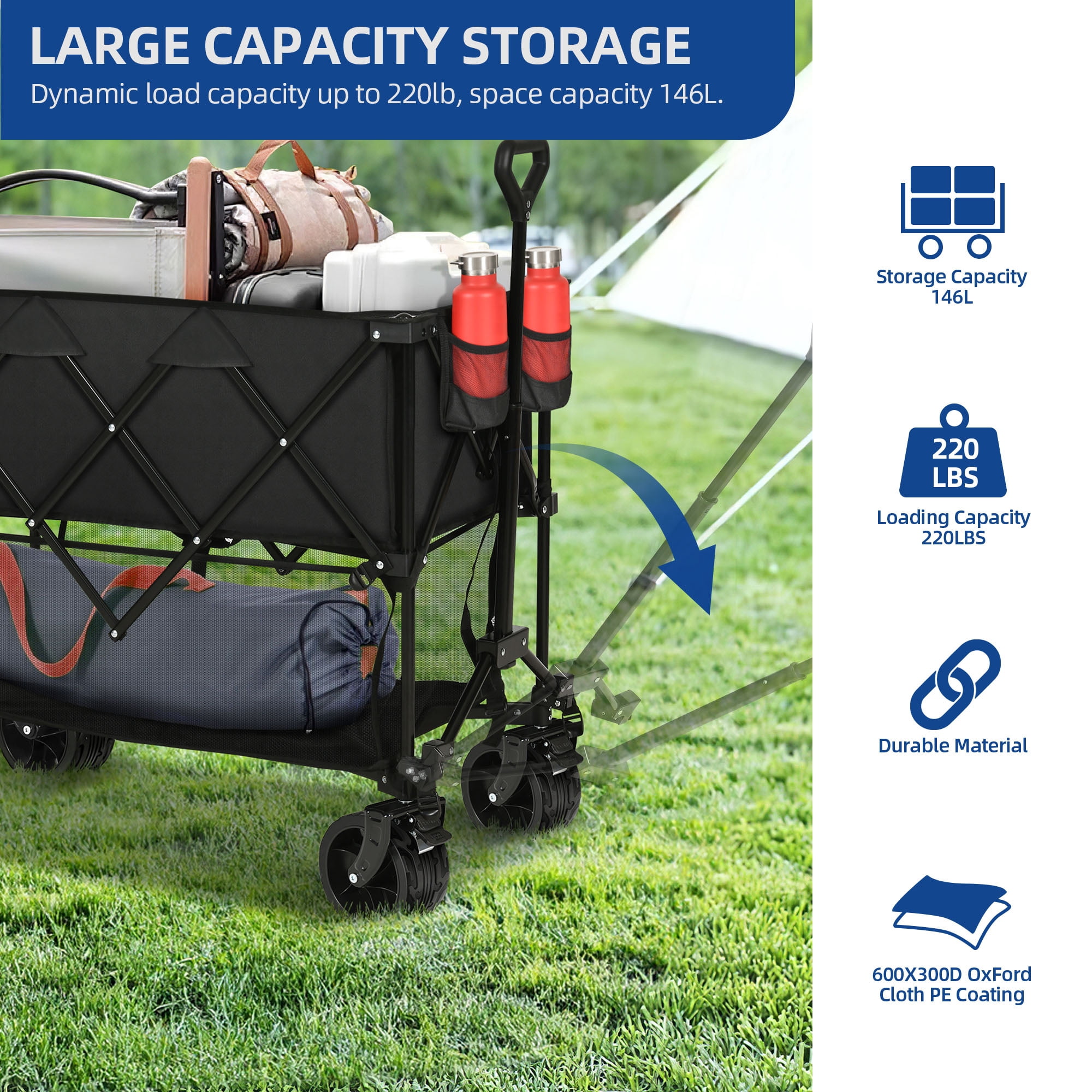 Dextrus Heavy-Duty Double Decker Camping Wagon, Collapsible with 52" Lower Deck for Outdoor Adventures