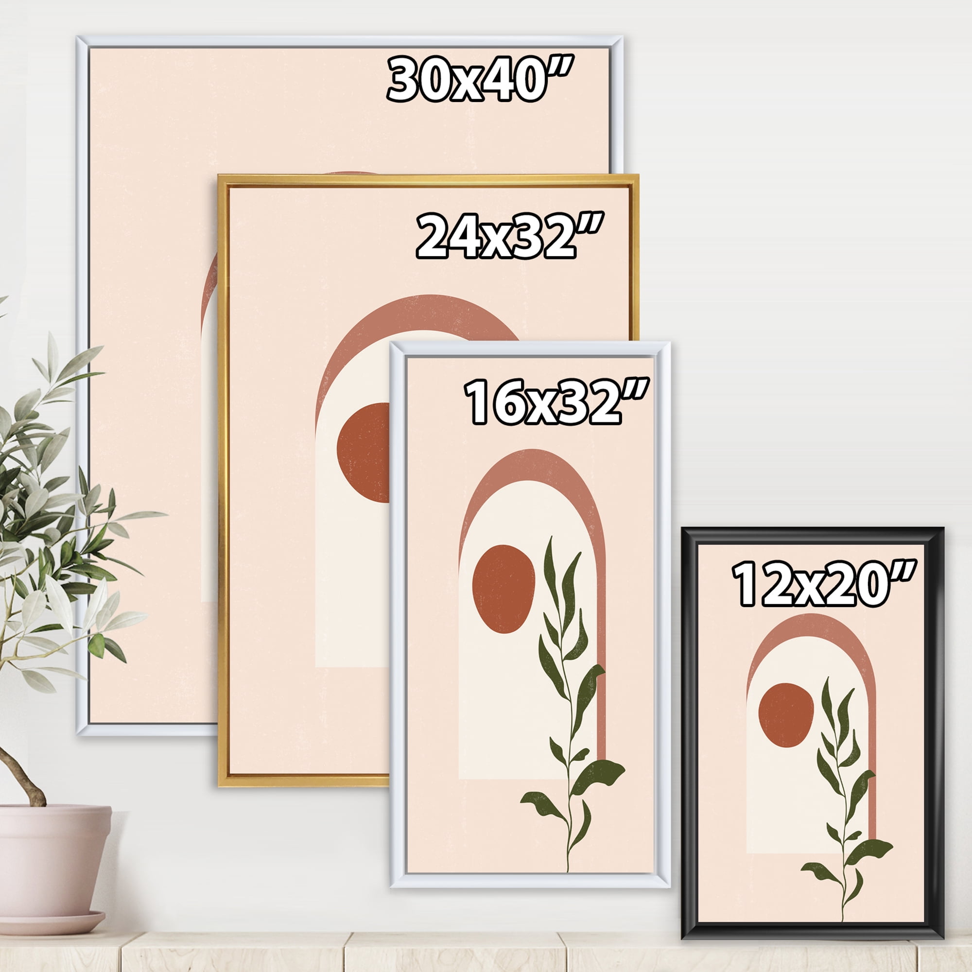 Designart 'Abstract Geometrical Leaf With Moon III' Modern Framed Canvas Wall Art Print