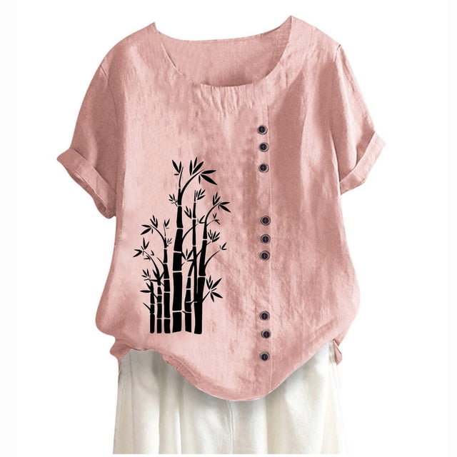 Lolmot Blouses pour Femmes, T-Shirt à Boutons Imprimé Décontracté et Tendance pour Femmes d'Été à Col Rond et Manches Courtes