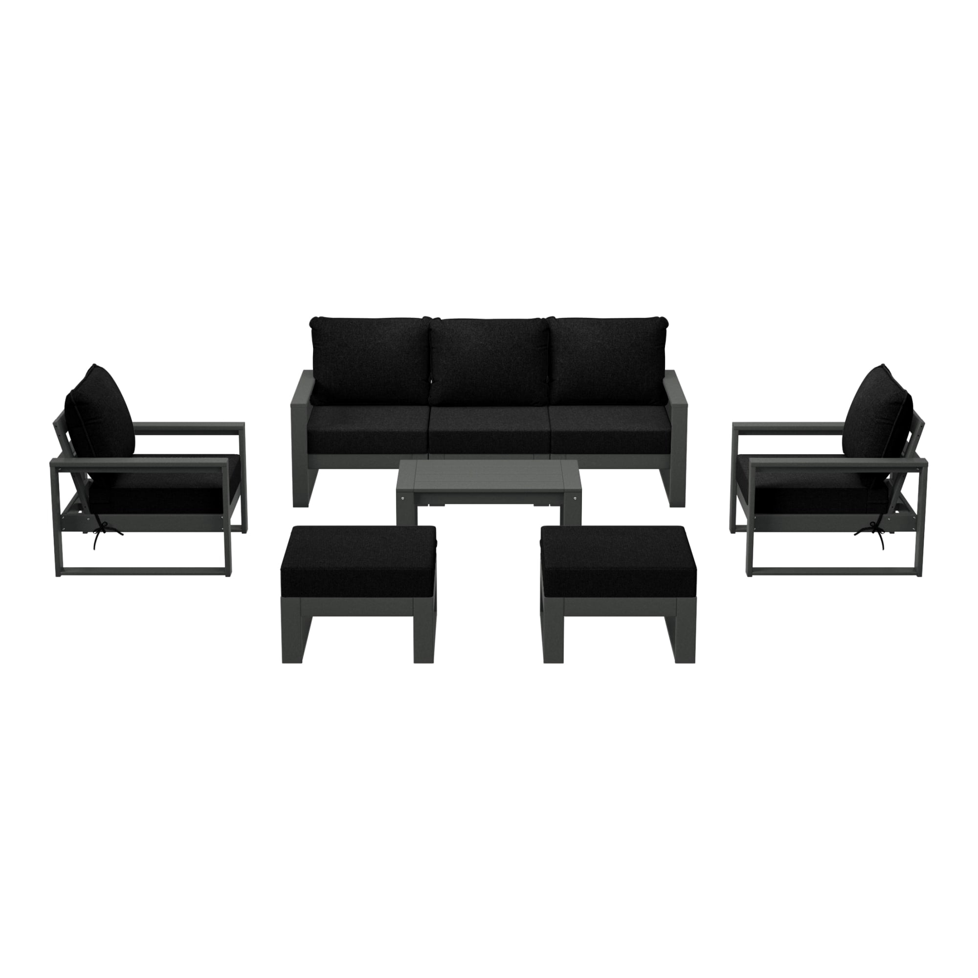 WestinTrends Montara 8-Piece Modern HDPE Outdoor Patio Furniture Conversation Set with Coffee Table and Ottomans, Black