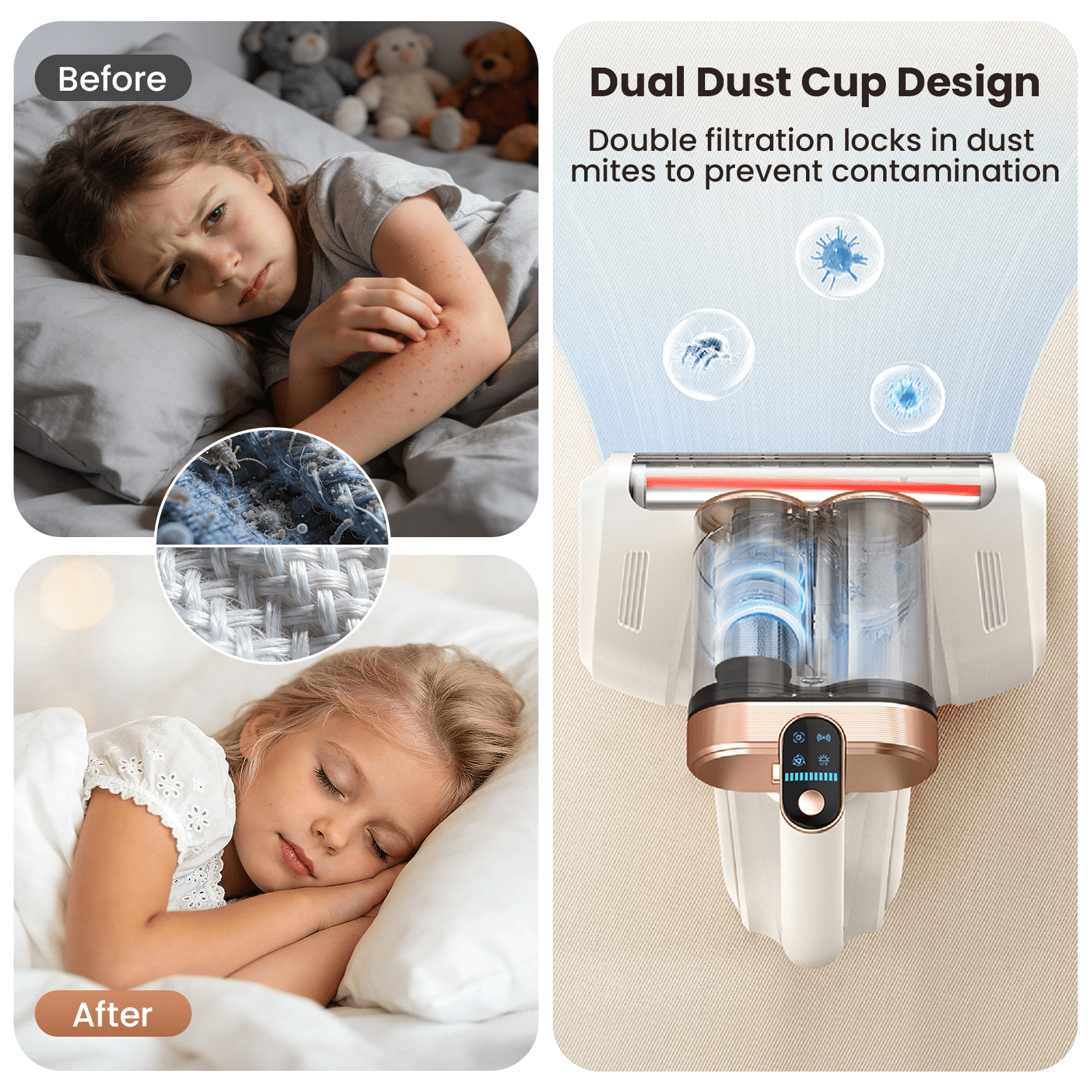 KANFUAQ Mattress Vacuum Cleaner, 18Kpa/30Mins Cordless Bed Vacuum with UV Light & LED Display, Handheld Vacuum for Bed Couch Crib
