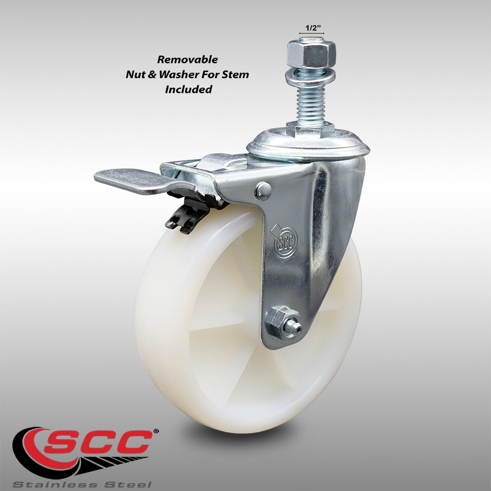 Stainless Steel Nylon Swivel Threaded Stem Caster w/5" x 1.25" White