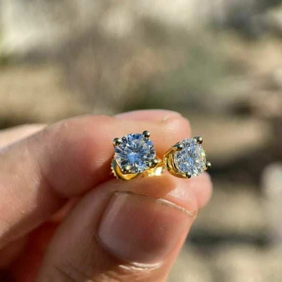 14k Yellow Gold Plated 2Ct Round Cut Simulated Diamond Women's Solitaire Stud Earrings