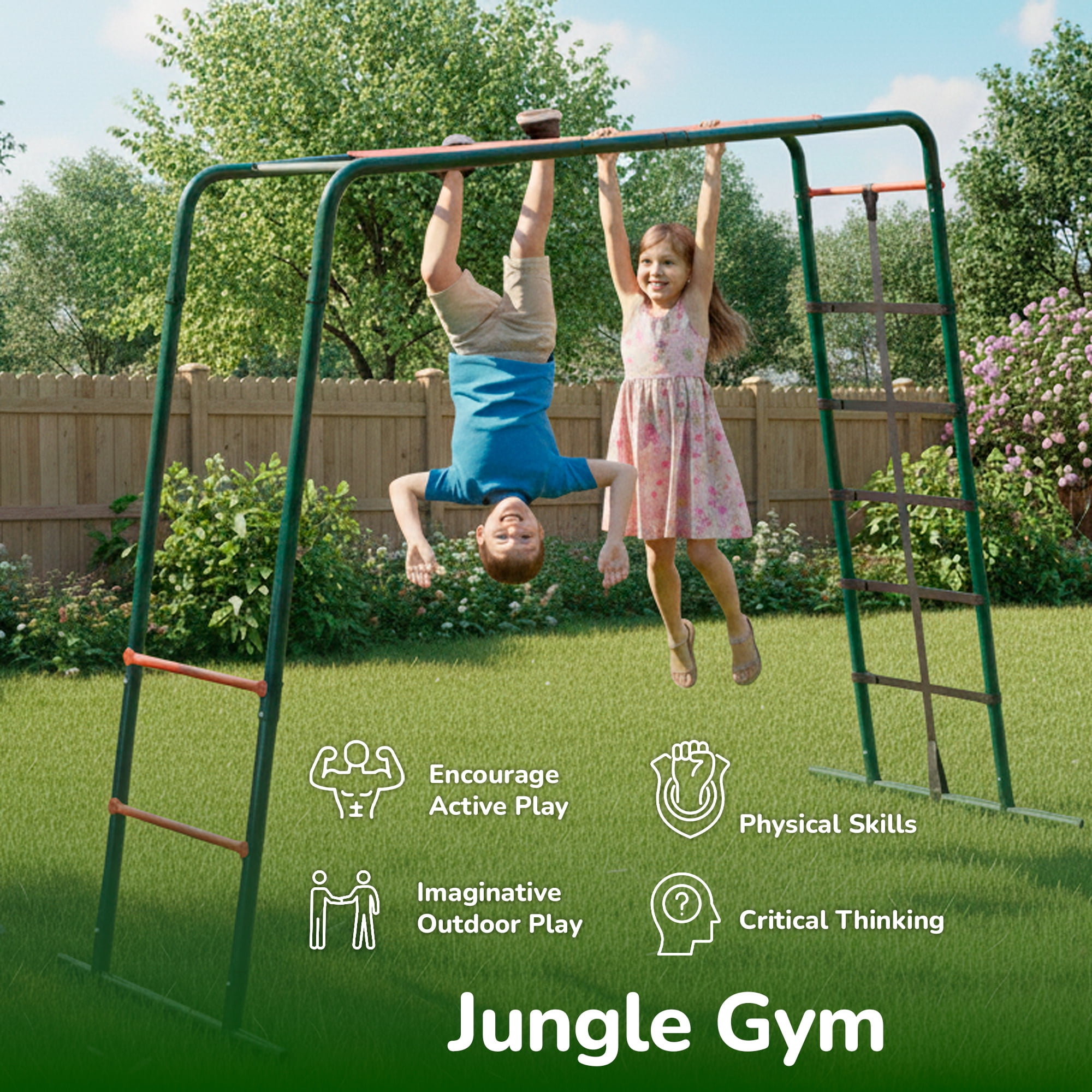 Plum Metal Monkey Bars Climbing Frame, Outdoor Playset, Jungle Gym, Rust Resistance, Easy Assembly, Sturdy, Weatherproof, Ages 3+