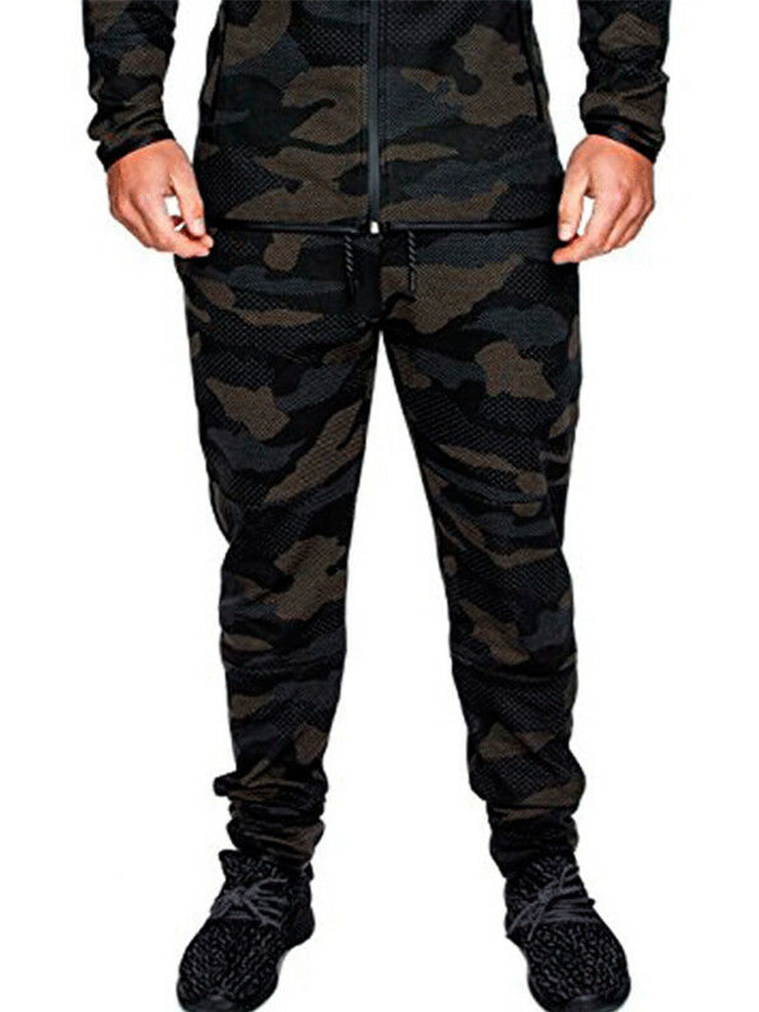Mens Camo Sports Jogging Pants Running Trousers Army Military Fitness ...