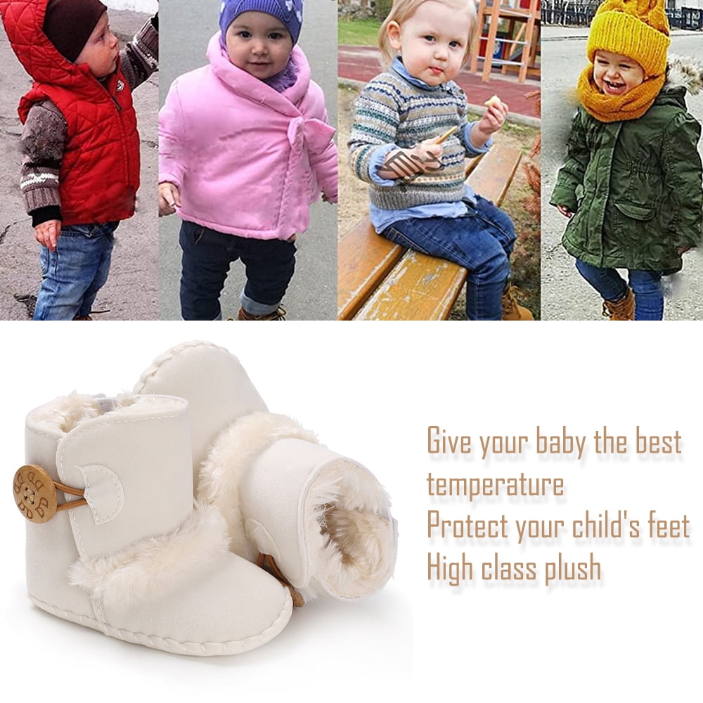 Yundap New Baby Boy Girl Snow Winter Boots Baby Toddler Soft Sole Winter Warm Crib Boots Shoes White 12cm