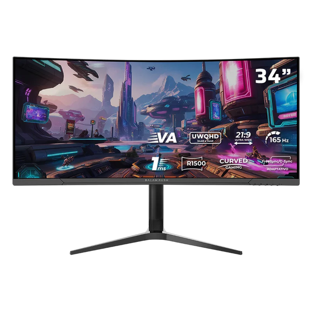 Monitor Gamer Curvo Balam Rush Extreme Earth Plus MGM34P 34” UWQHD | 165Hz | 1ms | R1500 | HDR | FreeSync/G-Sync | HDMI 2.1 | Altura Ajustable